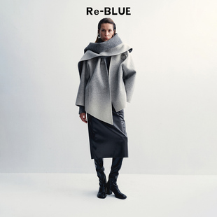 中长款 围裹式 绵羊毛大衣气质通勤保暖外套冬 BLUE轻奢优雅女装