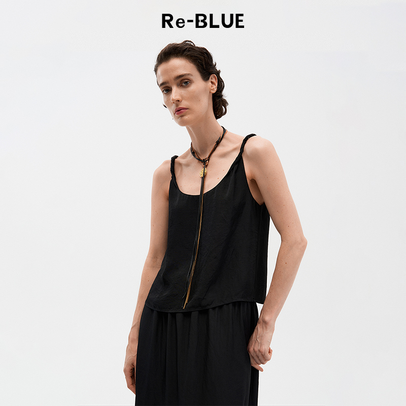 简约慵懒肩带扭结醋酸吊带上衣