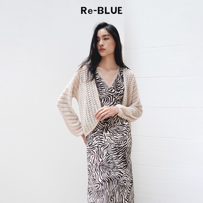 Re-BLUE简约亚麻珠片贝壳开衫