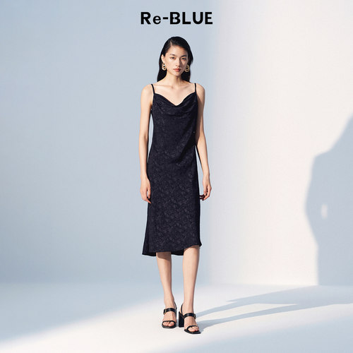 Re-BLUE静奢通勤荡领吊带连衣裙