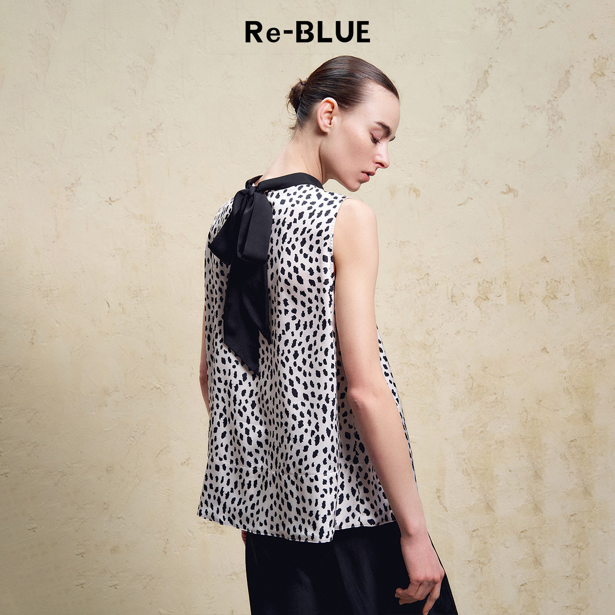 Re-BLUE轻奢优雅女装法式浪漫米白色印花A摆无袖拼接飘带上衣,女装/女士精品,衬衫,淘宝优惠券,粉丝福利购,淘宝优惠卷