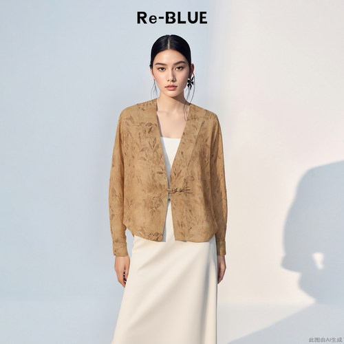 Re-BLUE新中式桑蚕丝印花衬衫