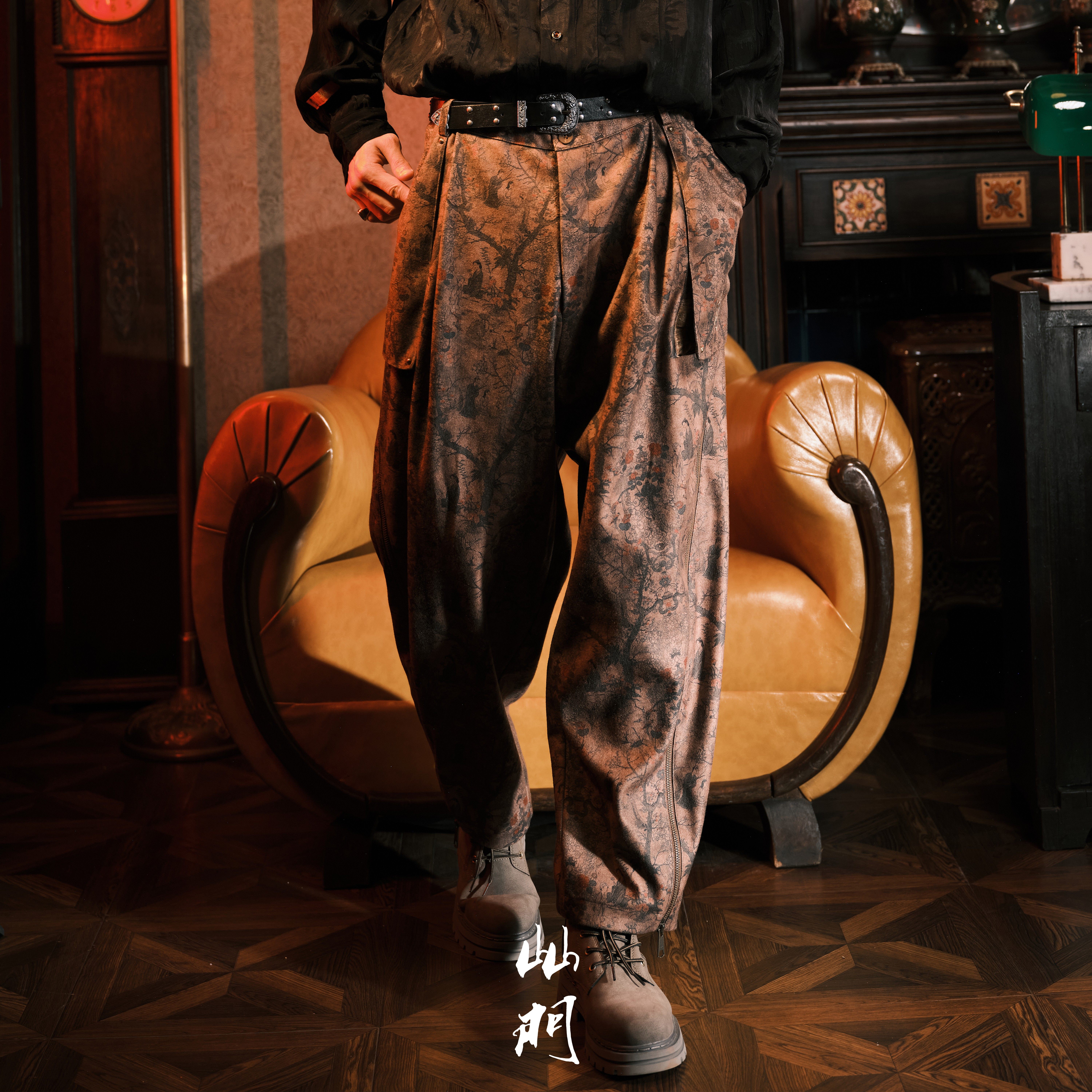 原创中国风拉链拼接休闲长裤图片