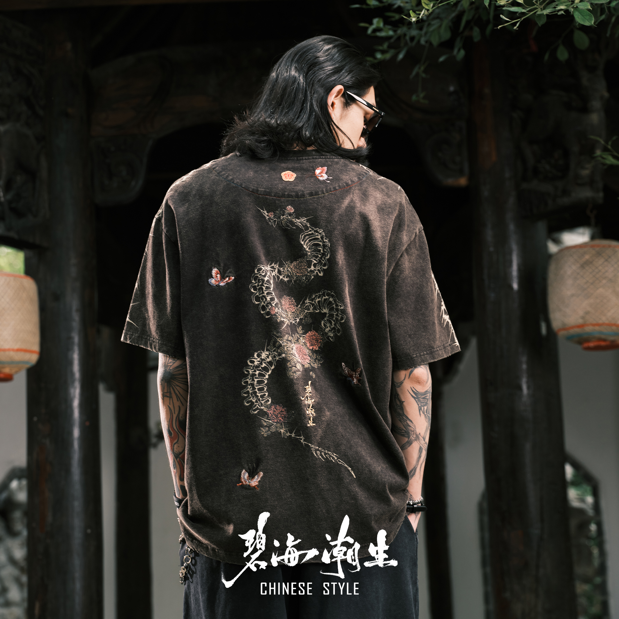 碧海潮生春夏新款蛇骨生花短袖