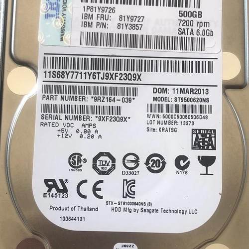 IBM 81Y9727 81Y9726 81Y3857 500G SATA 2.5寸 7200转硬盘