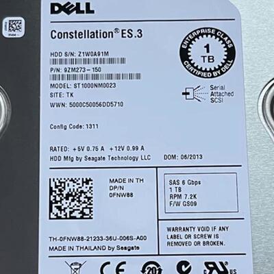 / 1TB SAS 3.5寸 7200转 128MB 0FNW88 ST1000NM0023硬盘