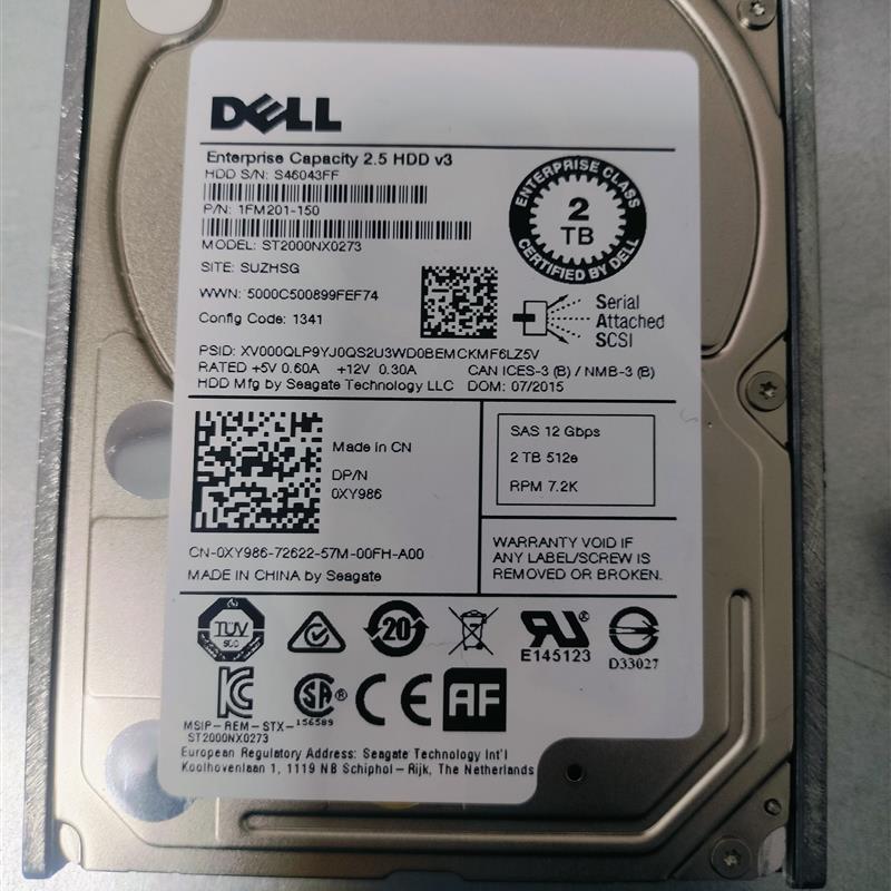 2T SAS ST2000NX0273 7.2K SAS 2.5 12G 0XY986服务器硬盘