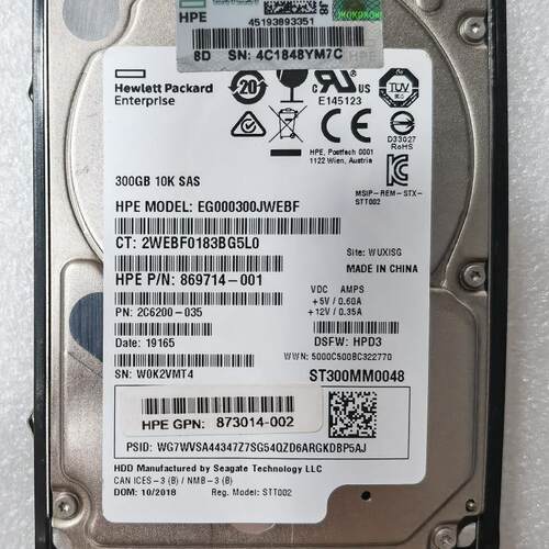 873034-001 HP 300G SAS 12G ST300MM0048 873014-002 869714-001