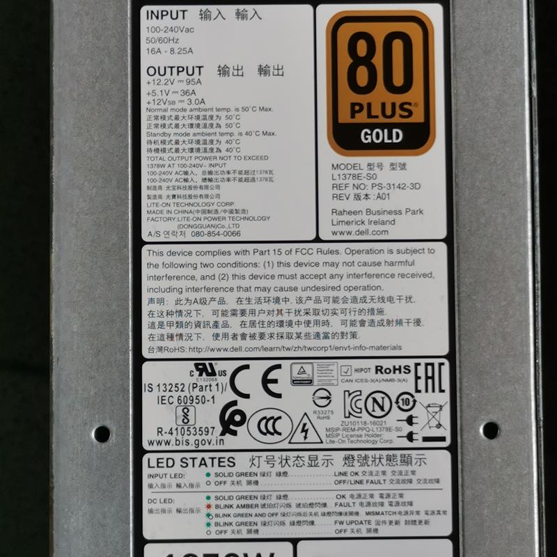DELL L1378E-S0 MHM5F Dell SCv3020 SC5020 SC7020电源 1378W