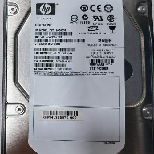 HP 146G 15K SAS 488058-001 454228-001 DF0146B8052 375874-009