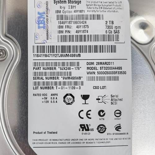 IBM 49Y1875 49Y1874 49Y1871 2T 6Gb SAS DS3512 DS3500 硬盘