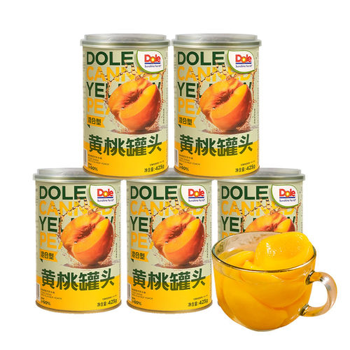 425g*5罐】都乐梨汁版黄桃罐头清甜可口易拉罐铁罐便于保存携带