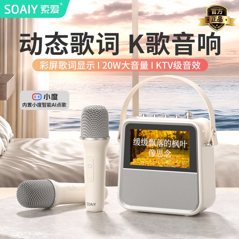SOAIY索爱BK02蓝牙音箱带歌词显克风话筒儿童K歌家庭ktv音响示麦