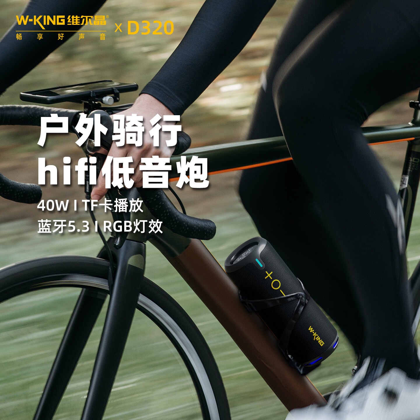 维尔晶D320户外骑行hifi级重低音功率6级防水便携蓝牙音响炮40W大