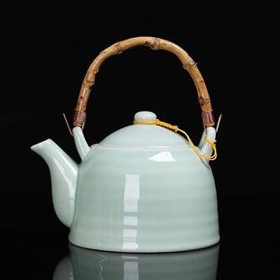 简约复古 青瓷大容量提梁壶单茶壶1升不锈钢过滤家用会客茶具套装