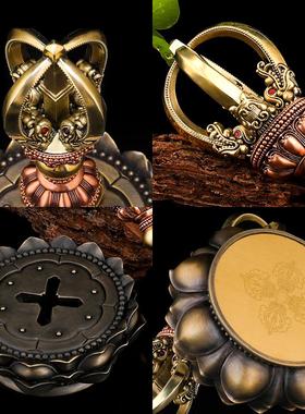 全黄铜五股普巴金刚杵永乐款藏式尼泊尔手工供奉摆件底座供具摆件