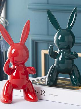 创意家居小兔子摆件客厅电视柜酒柜玄关装饰品陶瓷工艺品乔迁礼物