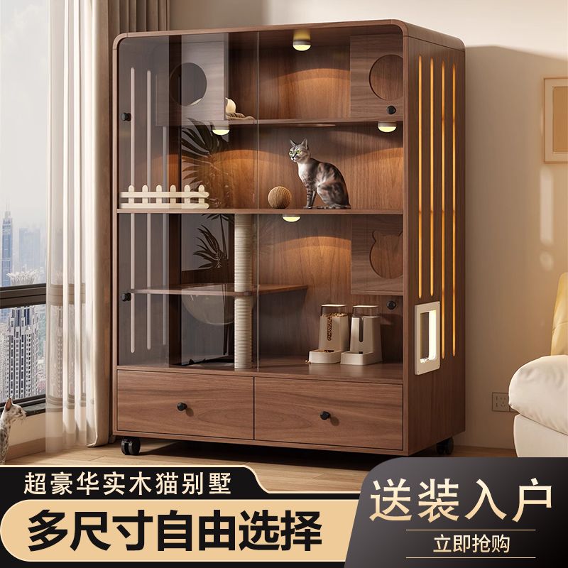 猫别墅实木猫笼家用室内图片