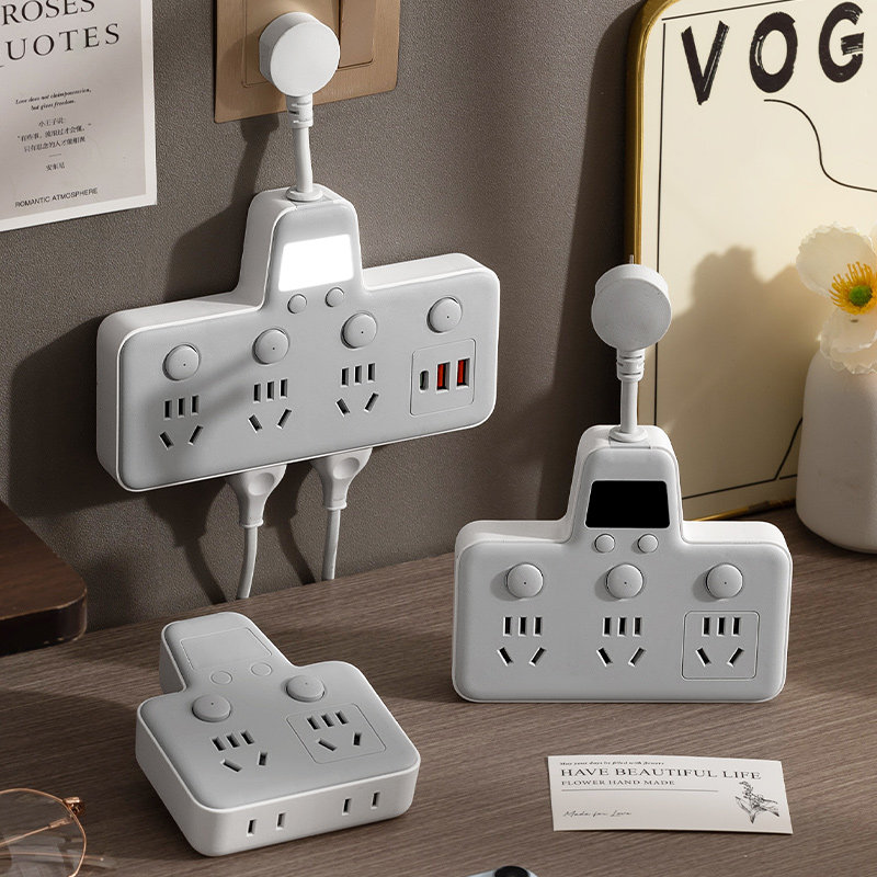 公正午纯铜插座带USB夜灯时钟接线板办公家用独立开关无线转换器