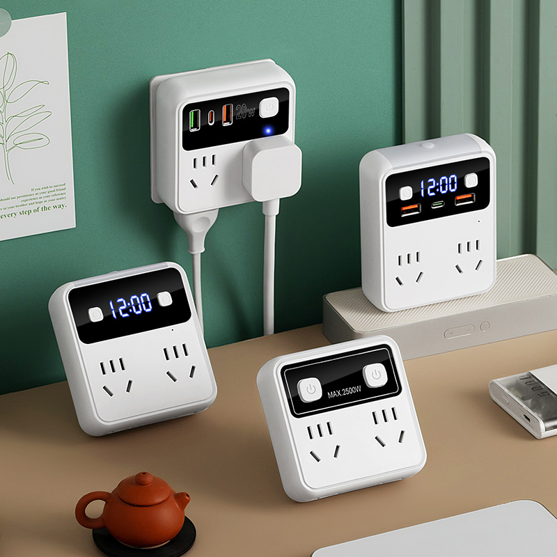 正品公正午插座86型无线转换器带快充USB时钟夜灯办公家用插线板