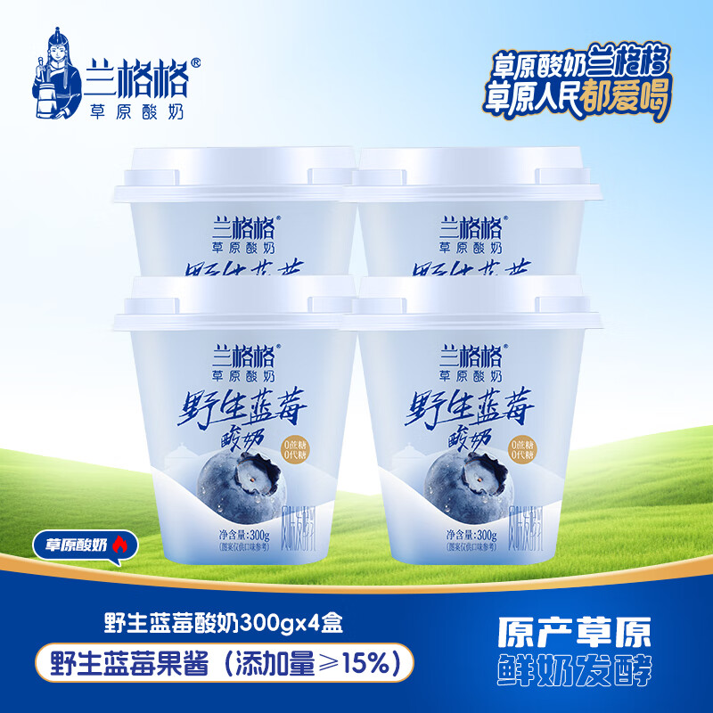 兰格格草原酸奶 野生蓝莓味300g 0蔗糖0代糖 低温酸奶
