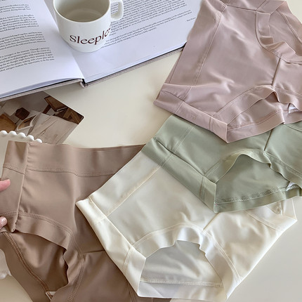 树懒少女简约纯色无痕冰丝内裤女士纯棉裆7A桑蚕丝抗菌夏季三角裤