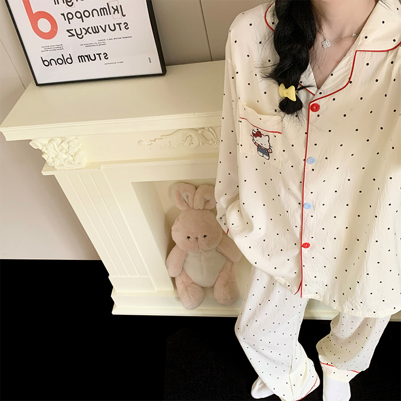 helloKitty睡衣少女款春秋季奶fufu卡通凯蒂猫波点家居服套装夏天