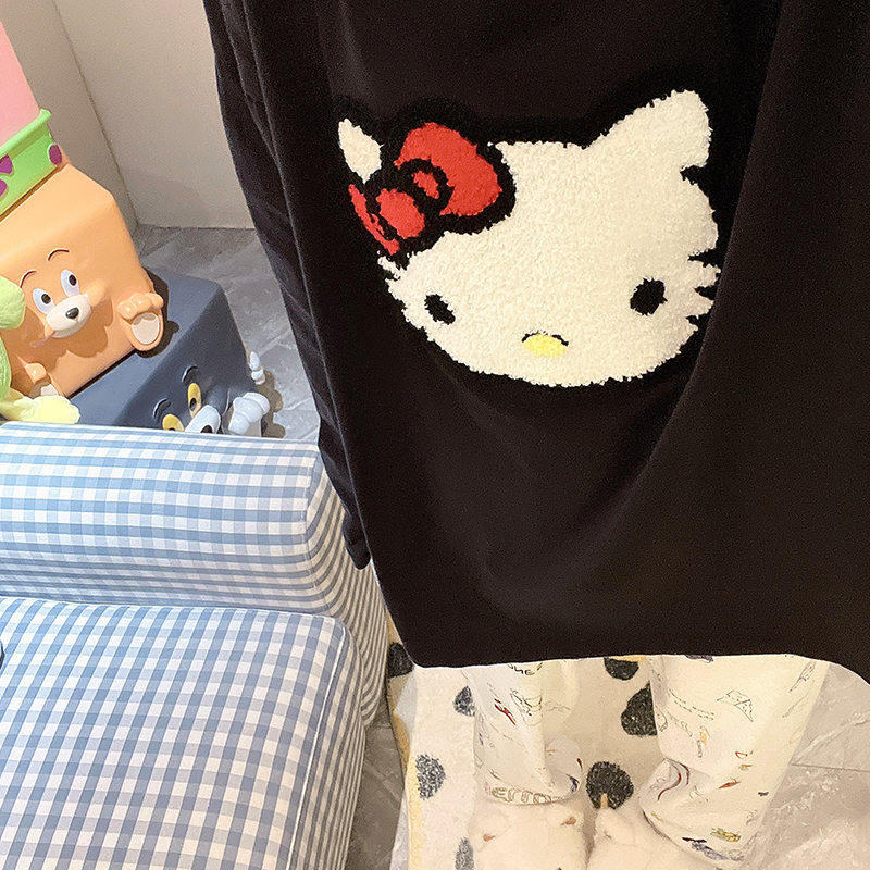 HelloKitty凯蒂猫黑色长袖睡衣女春装纯棉可外穿出门秋季家居服夏