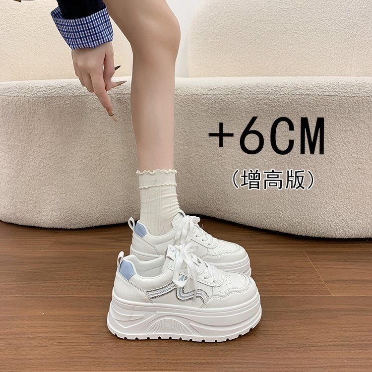 厚底水钻松糕底小白鞋女春秋新款轻便叠穿厚底松糕鞋运动休闲板鞋