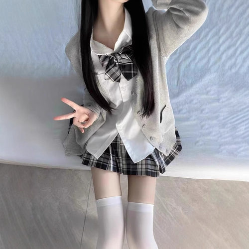 正版jk制服全套学院风春夏秋冬毛衣开衫长袖衬衫格裙学生套装