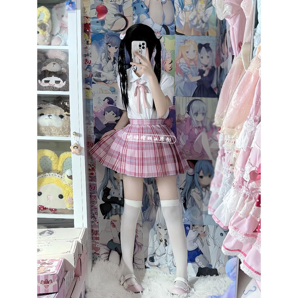 JK制服基础白衬衫显瘦日系格裙学院风短裙可爱甜美套装
