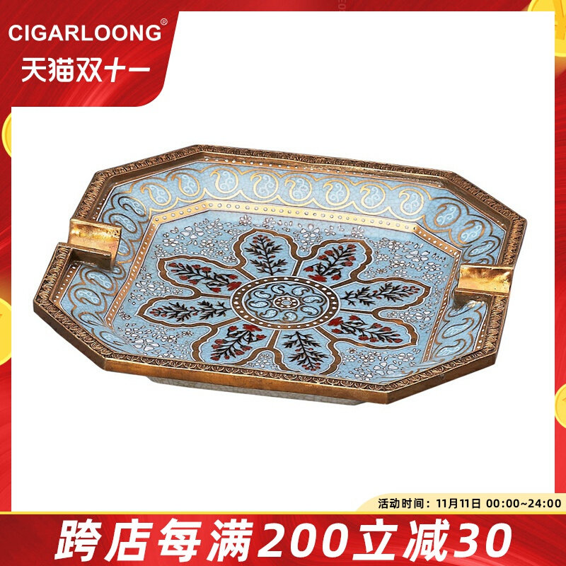CIGARLOONqG茄龍雪茄烟灰缸手绘陶瓷C欧式铜烟雕灰缸珐琅彩E-4313