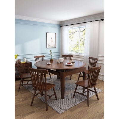 餐桌可变圆桌吃饭桌子家用北欧简约折h叠实木小户P型一桌四椅组合
