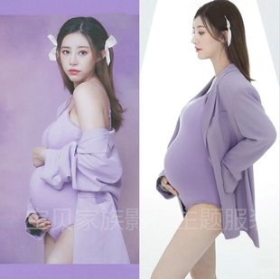 紫色西服孕妈大肚艺术拍照孕妇衣 影楼孕妇写真摄影主题s服装 新款