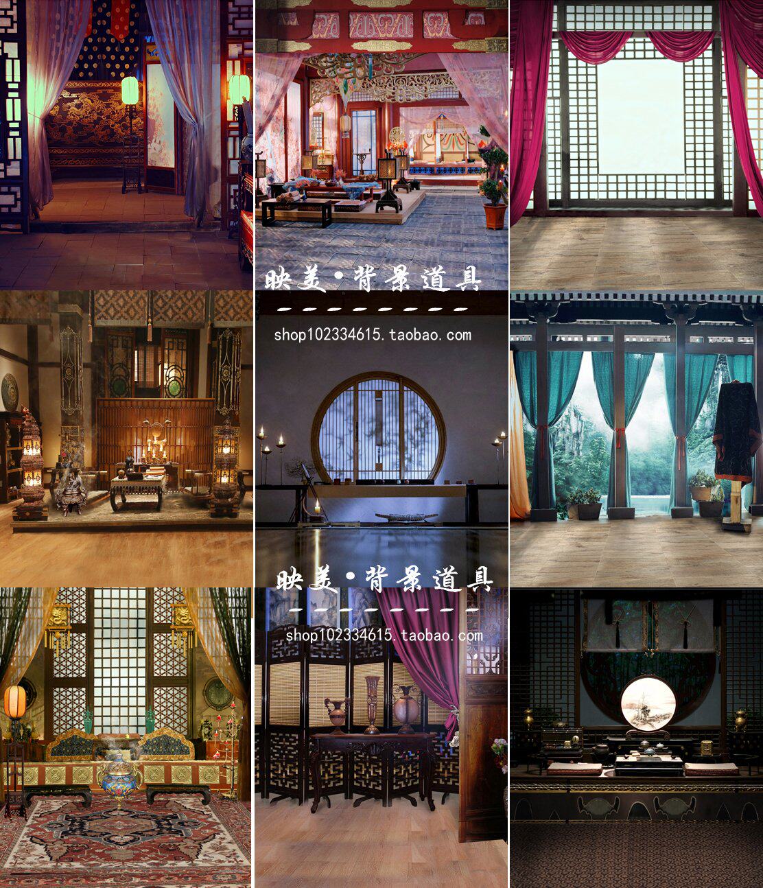 影楼拍照主题背景布古风摄s影海棠红清平乐古代房间室内写真古装