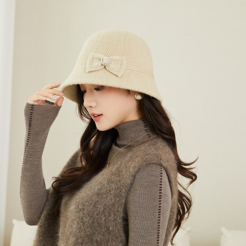 法式女帽秋冬新款优雅气质蝴蝶结礼帽时尚百搭显脸小羊毛保暖盆帽