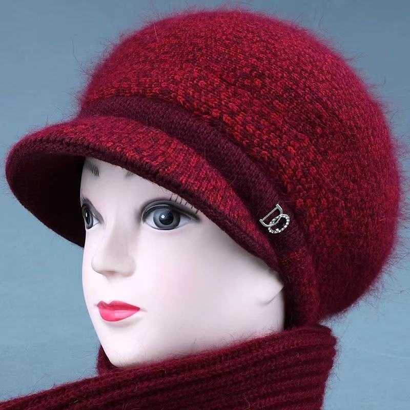 帽子女冬季兔毛保暖毛线帽中老年人奶奶老人加绒加厚防寒针织棉帽