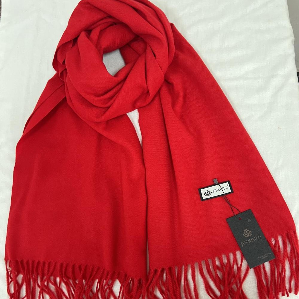 不起球！LOGE秋冬纯色喜庆羊绒围巾女加厚羊毛年会绣字披肩国风