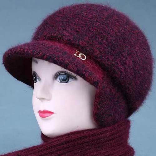 中老年人保暖帽子女士妈妈秋冬防寒护耳针织帽老人奶奶加绒毛线帽