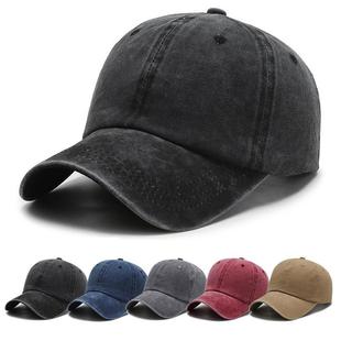 水洗做旧鸭舌帽女显脸小美式灰色复古宽帽檐大头围牛仔棒球帽子男
