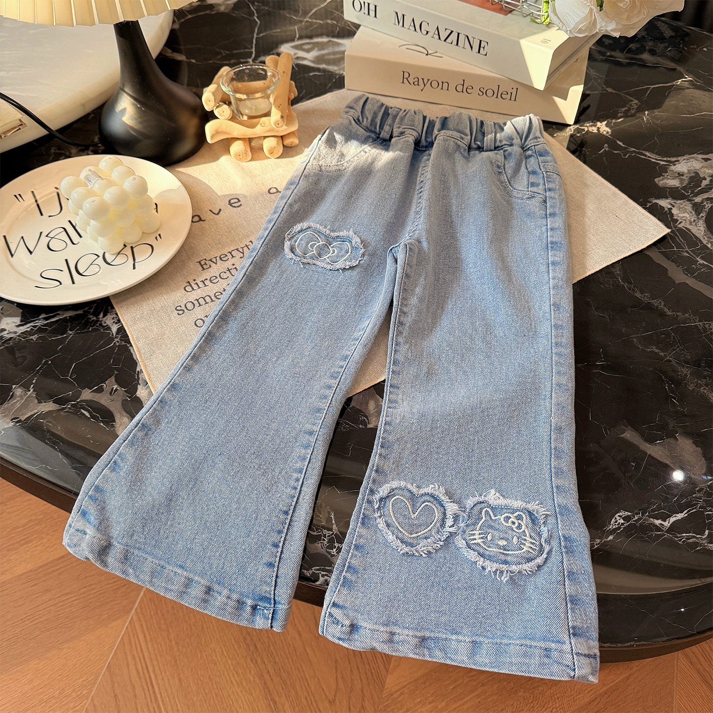 女童春秋季新款牛仔裤刺绣卡通kt猫微喇裤女宝宝新潮洋气牛仔裤,童装/婴儿装/亲子装,裤子,淘宝优惠券,粉丝福利购,淘宝优惠卷