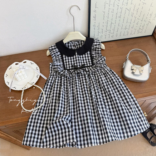 女童新款夏季黑白无袖连衣裙