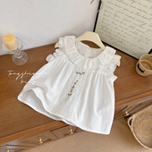 无袖 纯棉女童衬衣衬衫 娃娃衫 刺绣小花夏装 甜美潮 儿童夏季 薄款 新款