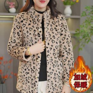妈妈冬装时髦豹纹加绒加厚棉衣棉袄潮流爆款洋气时尚休闲棉服外套