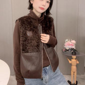 潮流百搭拼接皮毛保暖无袖 设计感加厚加棉马甲女2025冬季 新款 上衣
