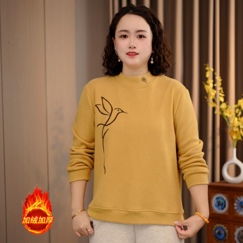中老年女装冬妈妈休闲加厚打底衫