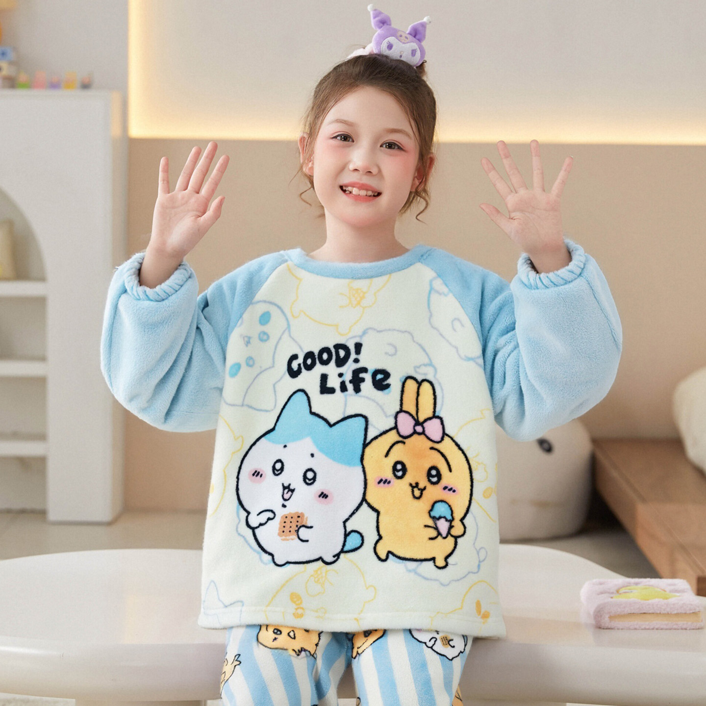 冬天女大童睡衣高端法兰绒乌萨奇