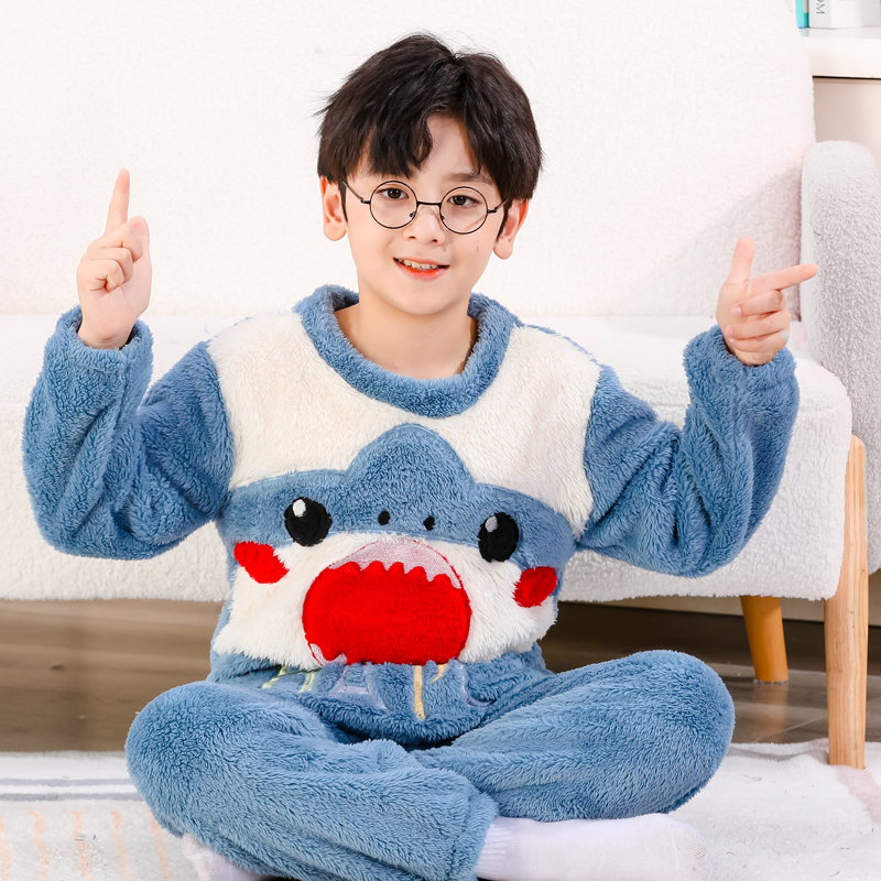 男童睡衣珊瑚绒小男孩卡通冬季
