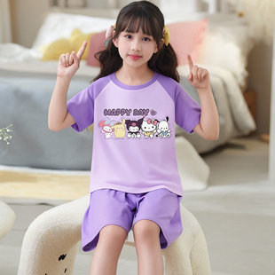 女大童纯棉睡衣2026夏天短袖薄款母女装宝宝空调家居服套装初中生