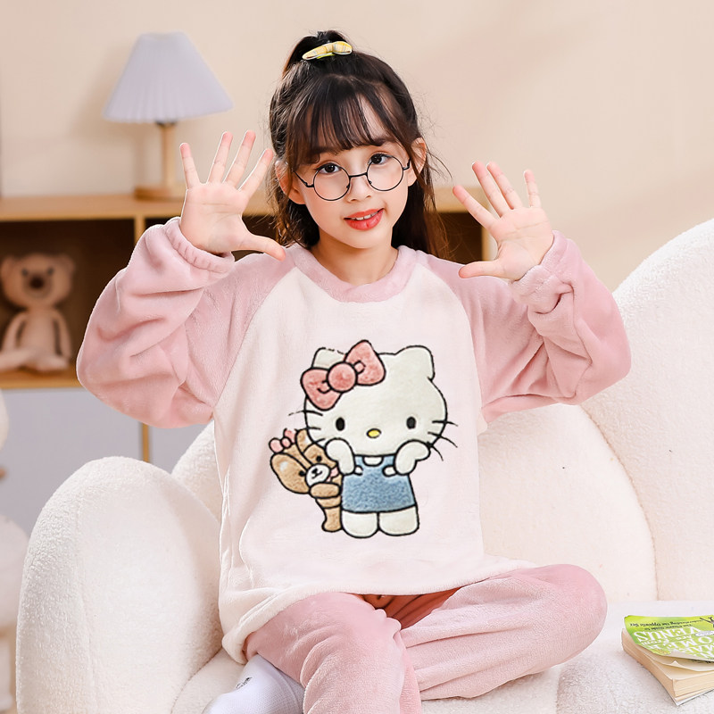 女童珊瑚绒睡衣可爱2026冬款保暖母女装法兰绒毛家居服套装小学生